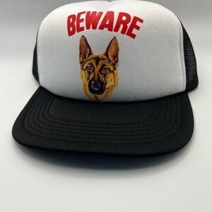 Market Studios Beware Sign Black and White Dog Trucker Hat - New with Tag